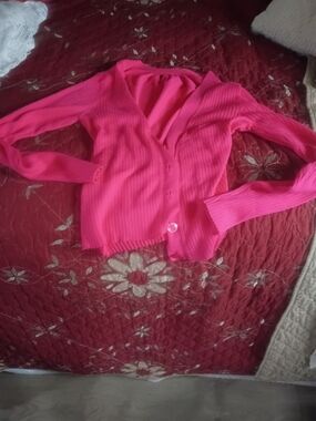 Bright Hot Pink Ribbed Button Cardigan